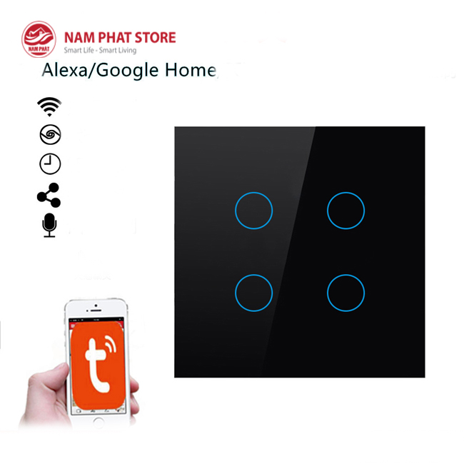 Công tắc 4 nút thông minh wifi mặt vuông tuya smart