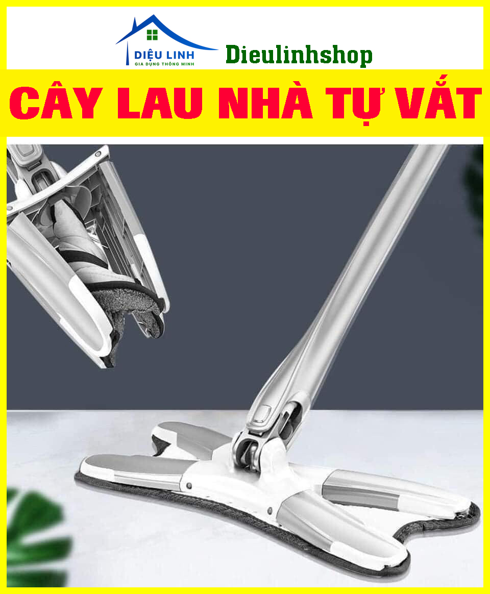 Cây lau nhà tự động vắt thông minh đầu cây lau nhà chữ x tự vắt xoay 360 độ, cây lau nhà tự vắt thông minh tramanhshop