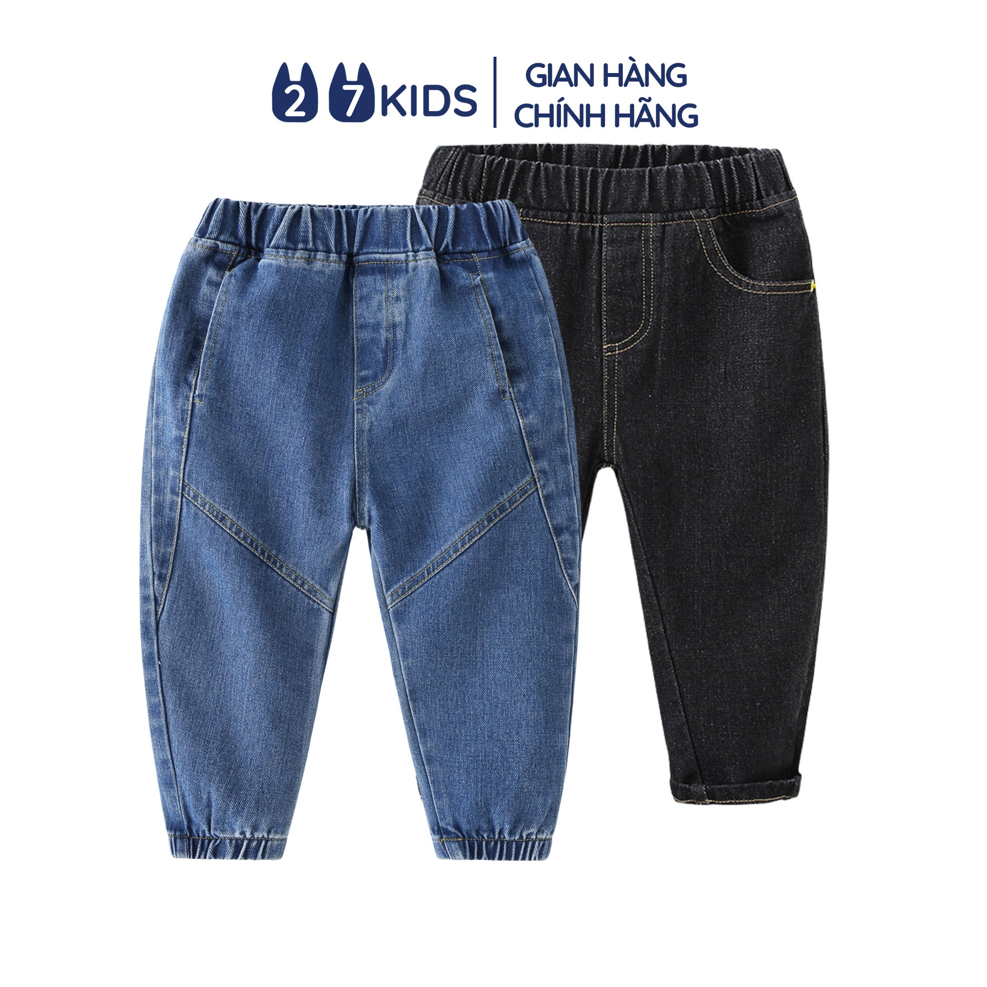 Quần jean dài bé trai 27Kids WELLKIDS quần bò mềm lưng chun nam cho trẻ từ 2-10 tuổi BLJE1