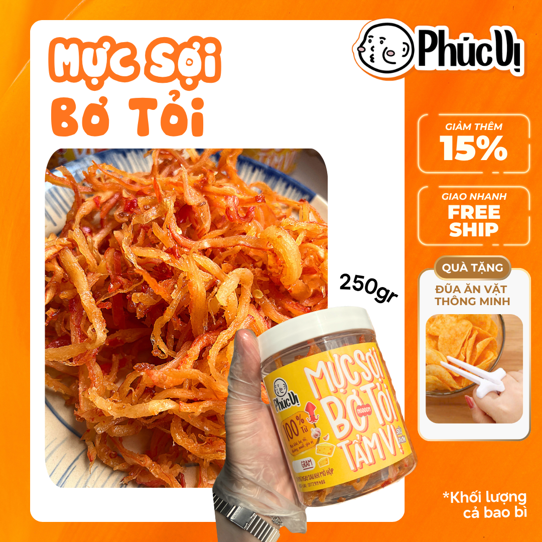 [COMBO 2] Mực Sợi Bơ Tỏi Phúc Vị Hũ 250gr | Snack Mực Thơm Béo Ngậy Không Cay Không Chất Bảo Quản | Đồ Ăn Vặt Hải Sản Tẩm Vị Dai Giòn