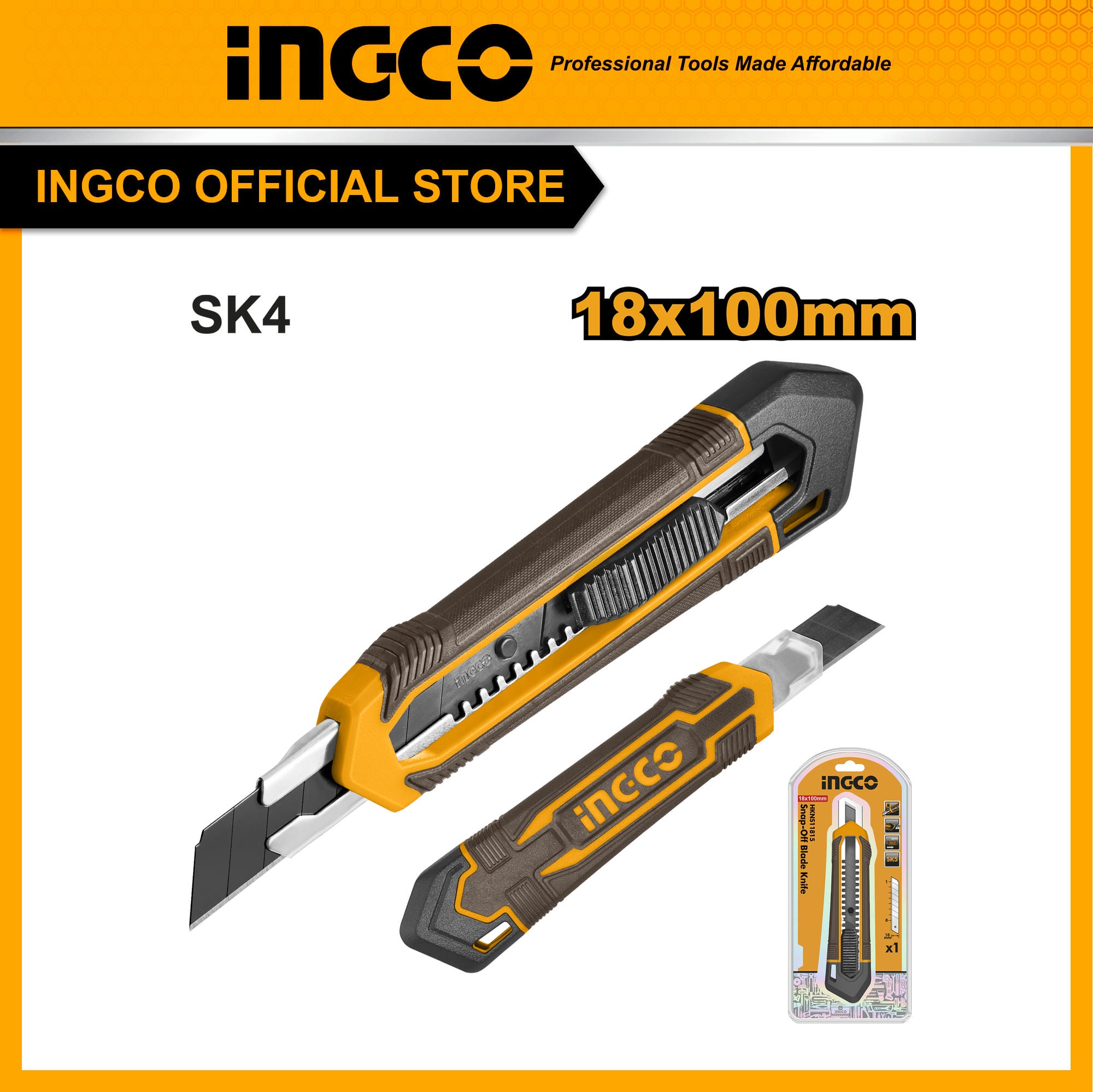 Dao rọc giấy INGCO HKNS11815 dùng chung với lưỡi dao HKNSB181 cho văn phòng, cắt thùng carton, đóng gói hàng
