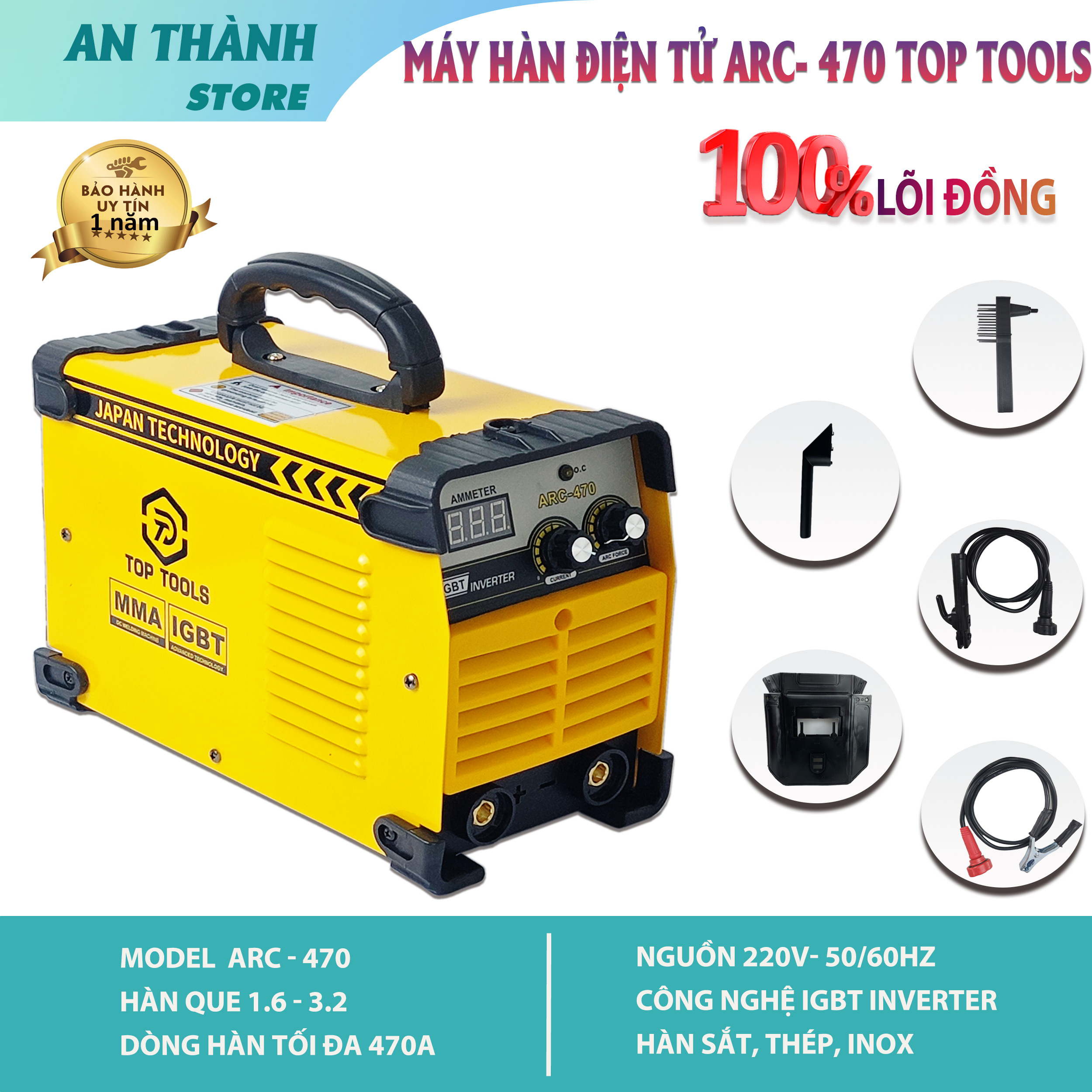 Máy hàn điện tử, hàn que mini ARC-470, hàn que 1.6-3.2 ly, hàn sắt, thép, inox, bảo hành 12 tháng