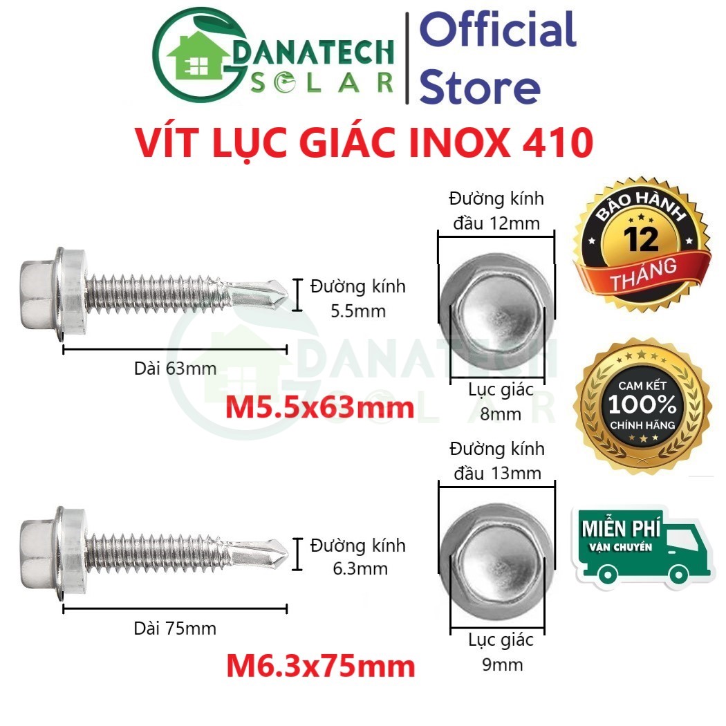 Combo 30 Vít bắn tôn M5.5x55mm M5.5x63mm M6.3x75mm | Chất liệu inox | mạ kẽm nhúng nóng