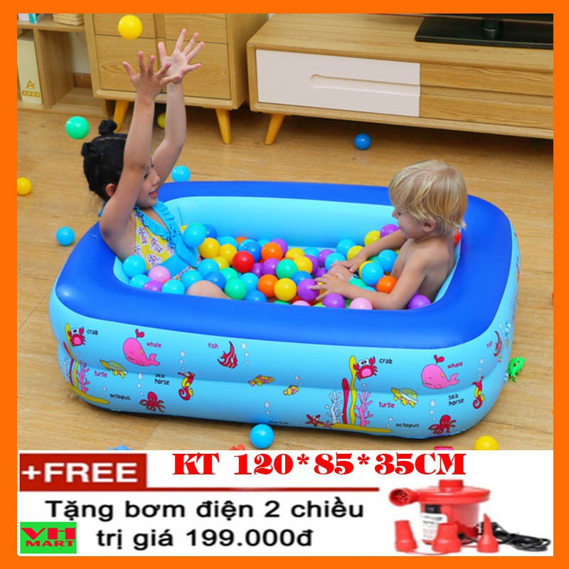 Bể bơi phao cho bé swimming pool kt 12035cm tặng kèm bơm điện, keo và 2 miếng dán