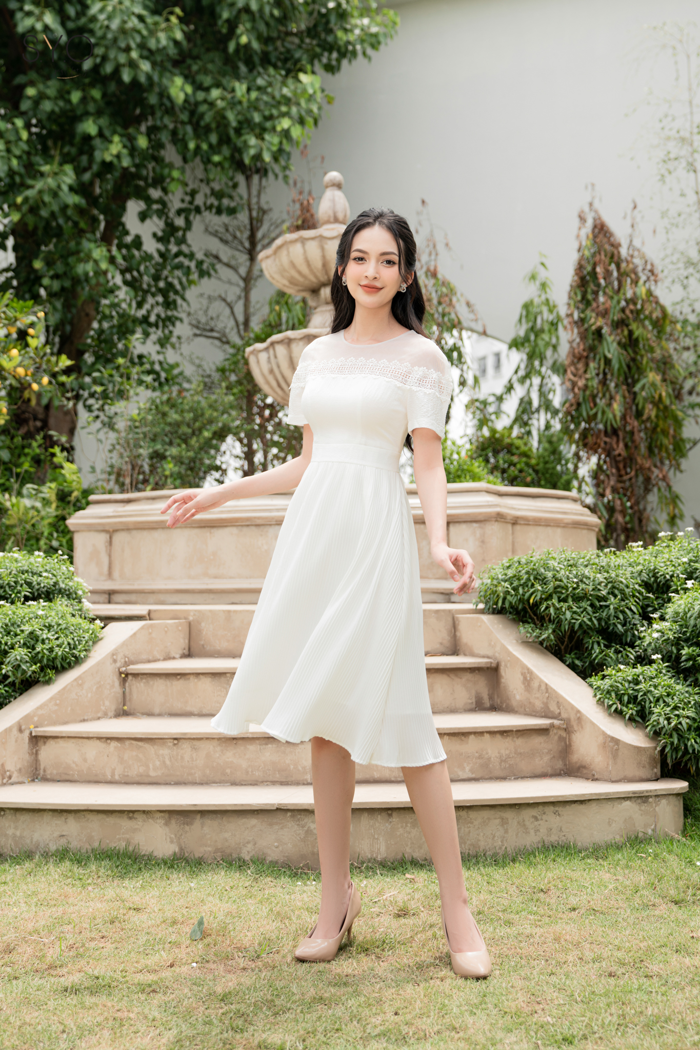 Syo- đầm chân dập ly phối ren lưới d4036-22