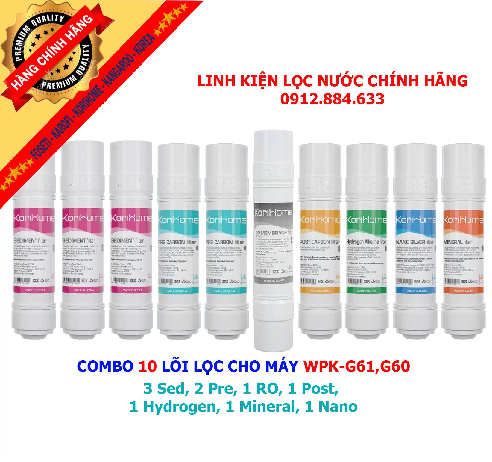 Combo 10 lõi lọc nước Korihome chính hãng dùng cho máy lọc nước Korihome WPK-G61