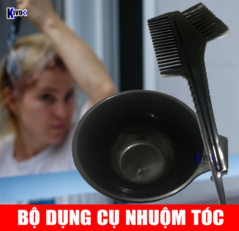 [COMBO 2 MÓN] Bộ Dụng Cụ Tự Nhuộm Tóc Tẩy Tóc Tại Nhà - Chổi Quét Thuốc Nhuộm + Chén Nhuộm Tóc - Pha Thuốc Nhuộm, Hóa Chất - Kivo