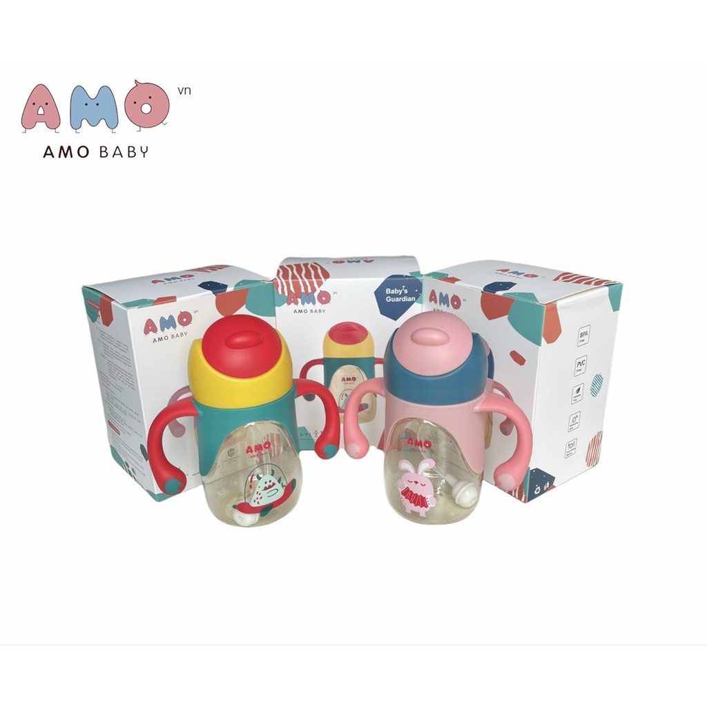 Bình uống nước amobaby568 cho bé tập uống chống sặc 240ml