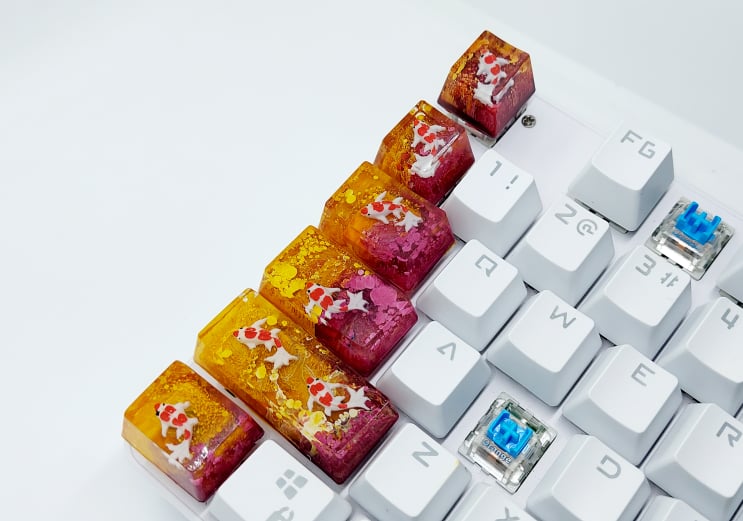 Set keycap cá koi tone đỏ vàng trang trí bàn phím cơ gaming.