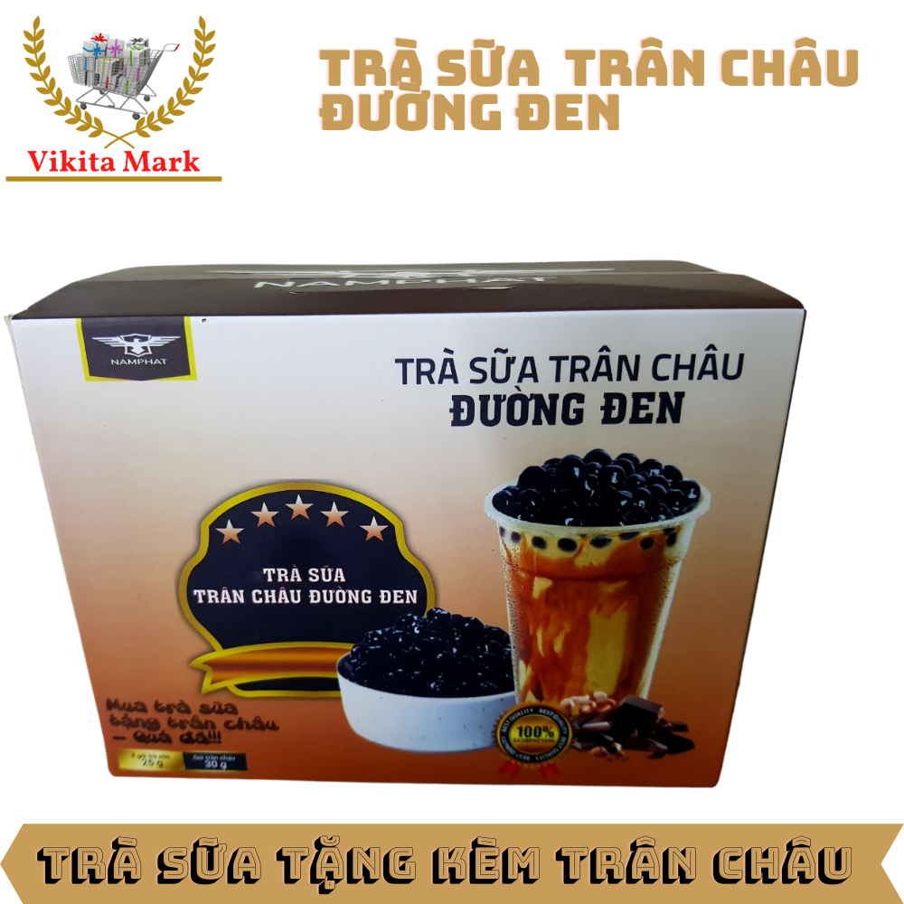 Trà sữa trân châu đường đen gói 25gr tặng kèm gói trân châu 30gr hoàn thành cốc trà sữa có toping đầy đủ