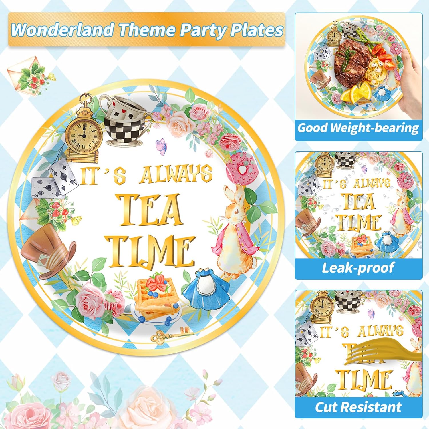 96pcs Wonderland Nguồn cung cấp bên Wonder Land tấm giấy khăn ăn trà theo chủ đề bên Bộ đồ ăn đặt Wonderland đồ ăn cho cô gái sinh nhật bên bé tắm trang tr