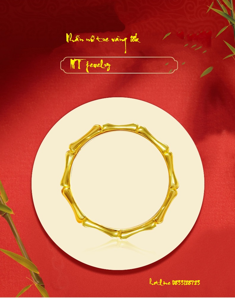 Nhẫn nữ tre vàng 18k Mt jewelry, chuẩn v 18k, dùng làm charm đeo tay, phong cách unisex