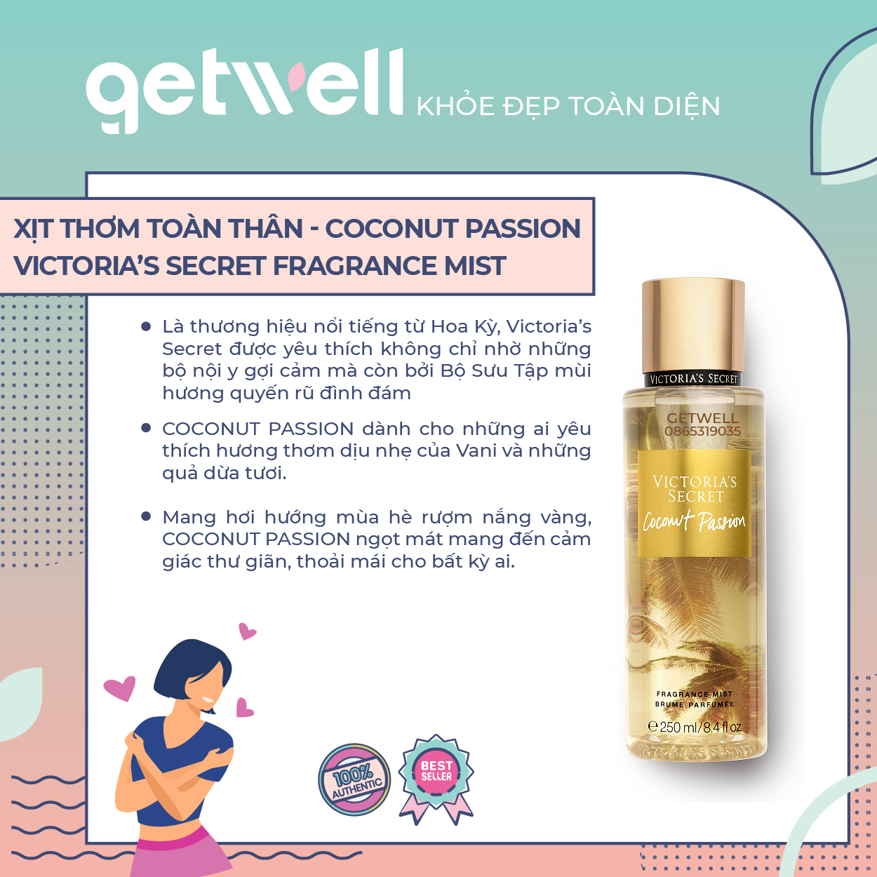 [HCM]Xịt thơm Victorias Secret Body Mist - Coconut Passion (250ml)