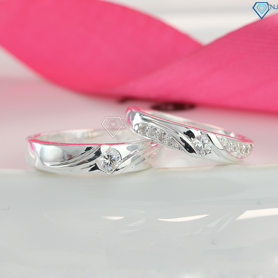 Nhẫn cặp đôi tình yêu bạc đính đá khắc tên theo yêu cầu ND0253 - Trang Sức TNJ