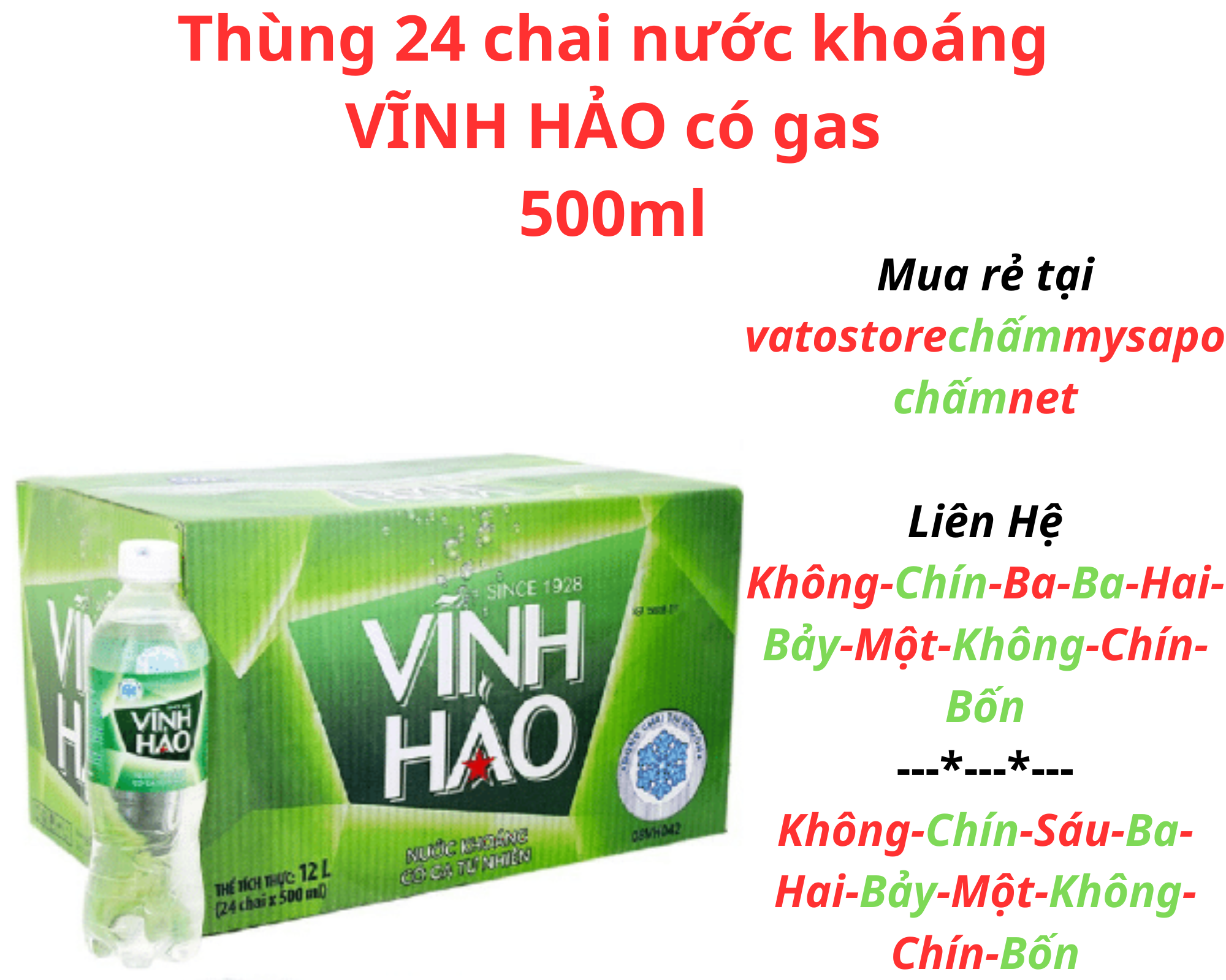 Thùng 24 chai nước khoáng có ga vĩnh hảo 500ml / lốc 6 chai nước khoáng có ga vĩnh hảo 500ml