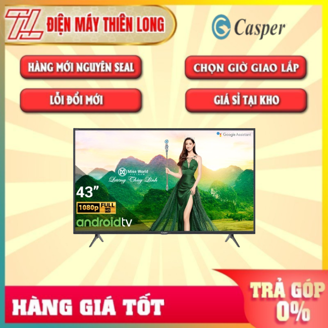 Android Tivi Casper 43 Inch 43FG5200 - Tìm kiếm bằng giọng nói (có hỗ trợ tiếng Việt) Trợ lý ảo Google Assistant.Ứng dụng:YouTube Netflix Spotify Clip TV Zing TV Spotify Nhaccuatu - TRẢ GÓP 0% - GIAO TOÀN QUỐC - NGOÀI HCM TÍNH PHÍ
