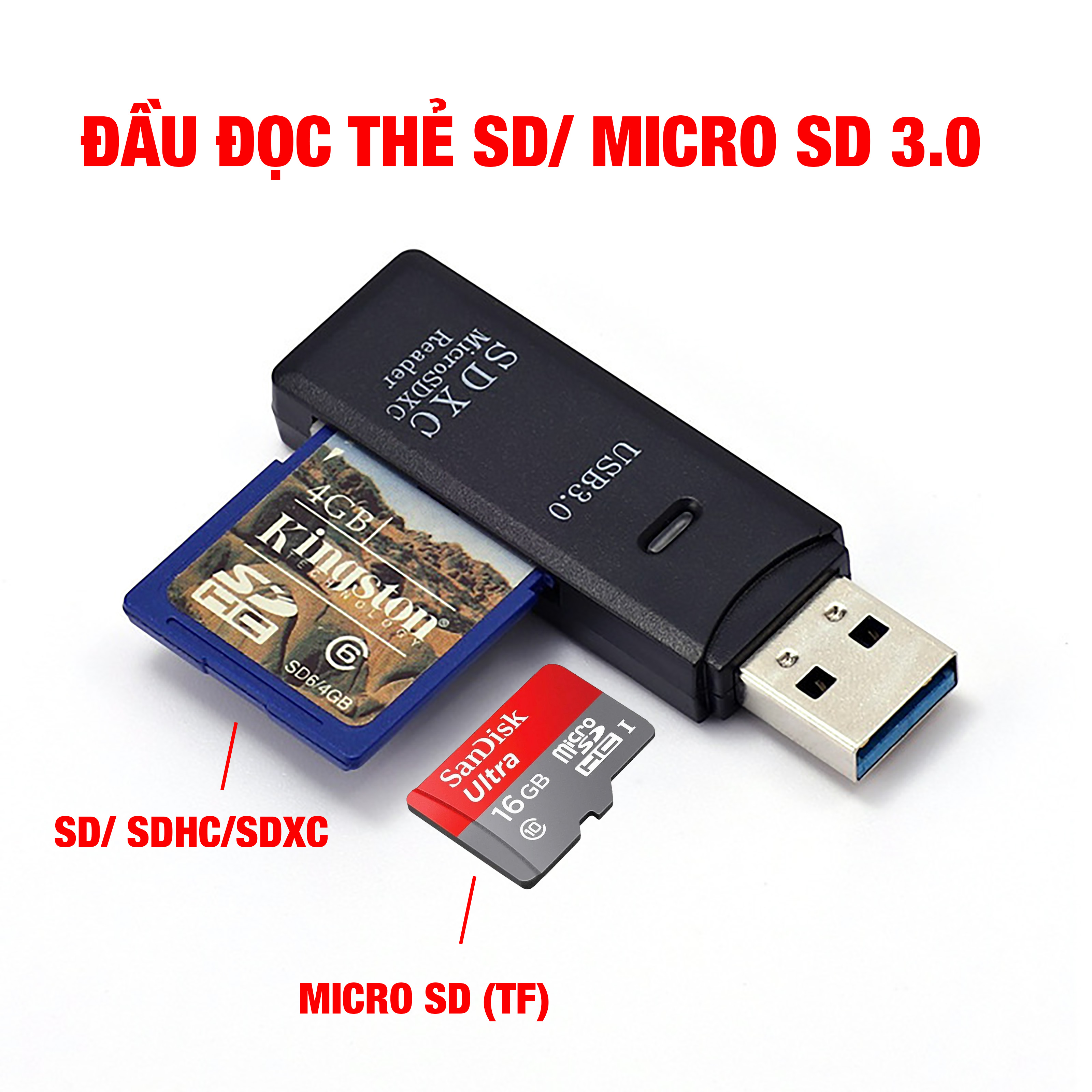 Đầu đọc thẻ nhớ sd, micro sd tốc độ 3.0 nhỏ gọn cho máy tính, laptop cổng usb