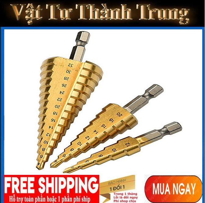 Bộ 3 mũi khoan bước tháp titanium 4-32mm,khoan sắt,tôn