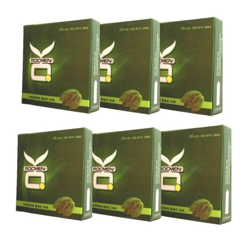 Freeship Bộ 6 hộp bao cao su ROCMEN bạc hà mát lạnh 18 bao