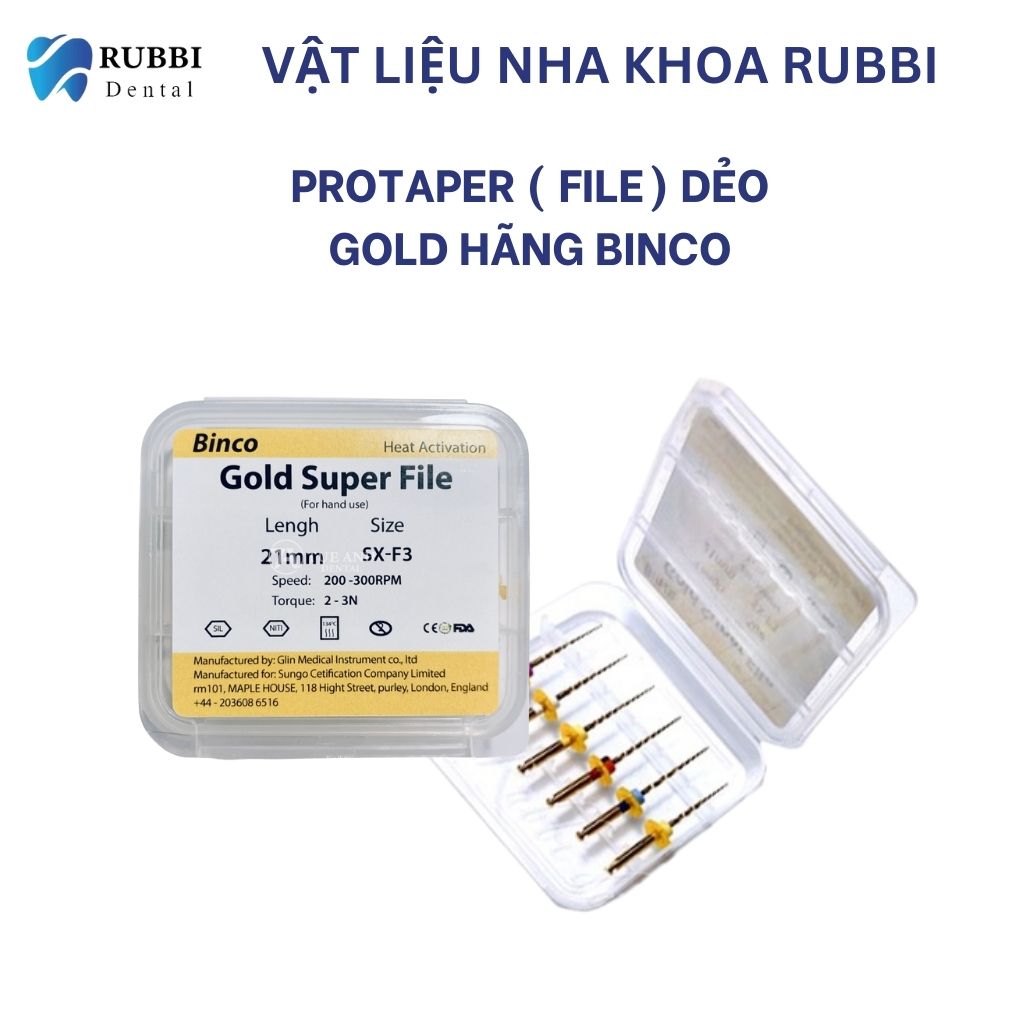 File máy nội nha, file máy dẻo, trâm máy dẻo gold hãng BINCO dùng cho nội nha trong nha khoa
