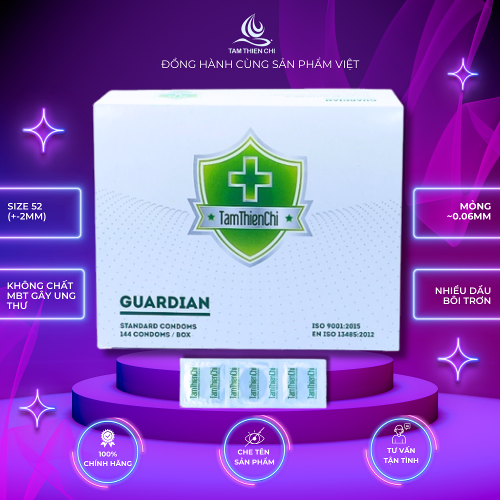 Bao cao su khách sạn bao cao su giá rẻ Tâm Thiện Chí bao cao su gia đình Guardian mỏng trơn hộp 144 cái