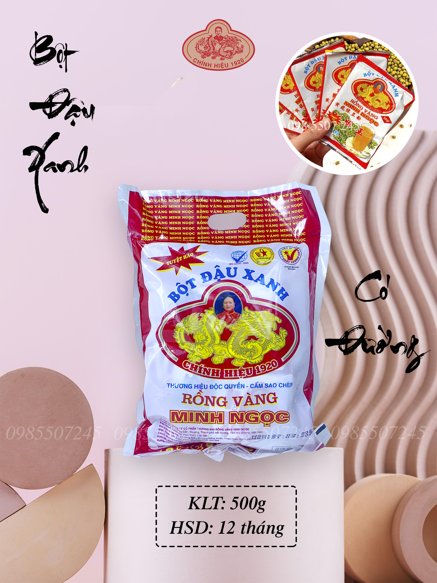 Bột đậu xanh rồng vàng Minh Ngọc có đường 500g