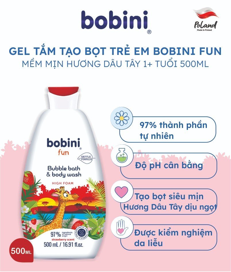 TẶNG GEL RỬA TAY KHÔ 100ML Gel tắm tạo bọt an toàn cho trẻ em Bobini Fun