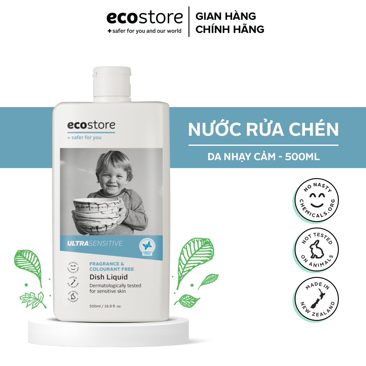 [Flashsale] Nước rửa chén gốc thực vật cho Da nhạy cảm ECOSTORE 500ml dưỡng ẩm - không khô da - không lưu hóa chất