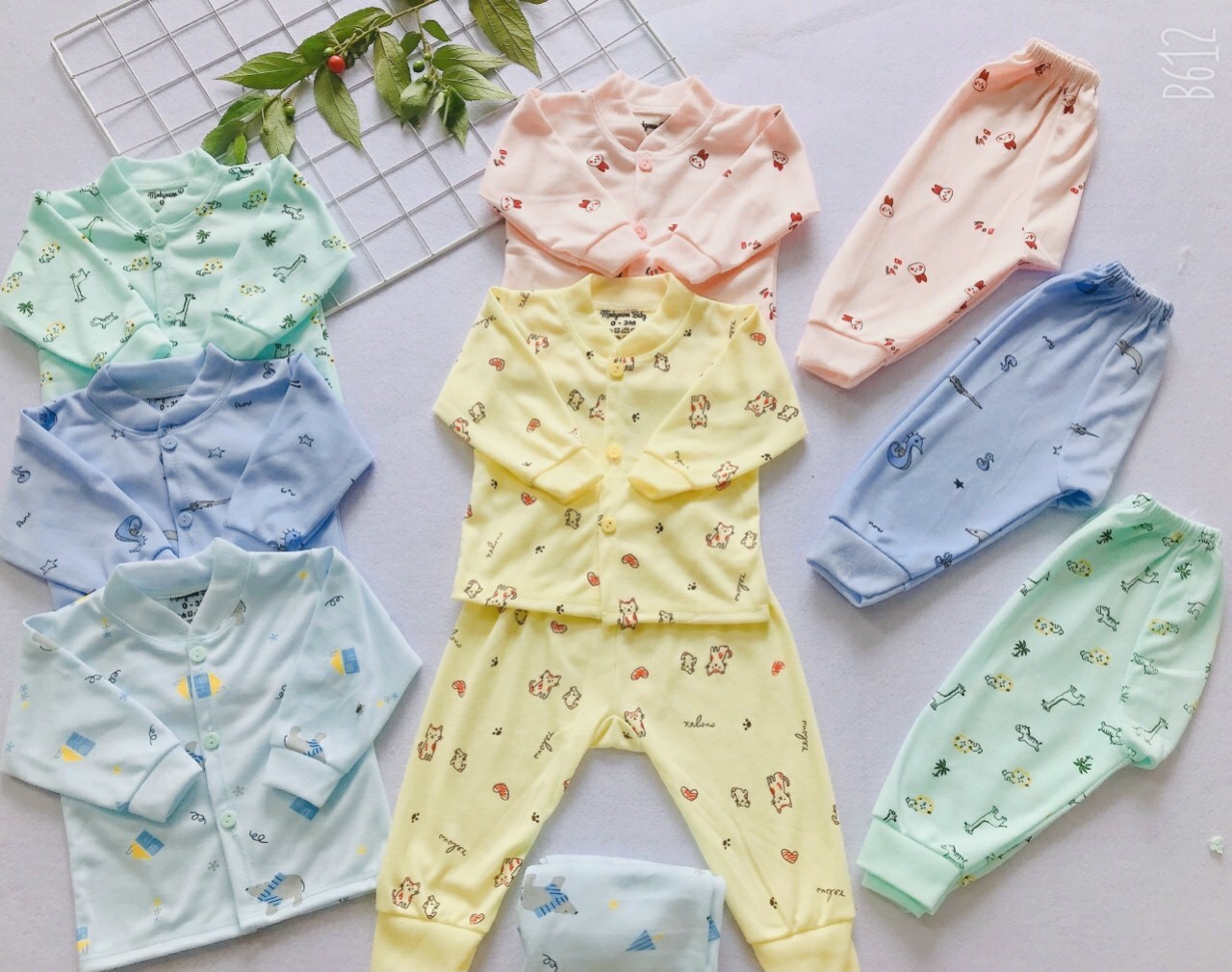 Bộ nỉ cotton cài cúc giữa cổ 3 phân