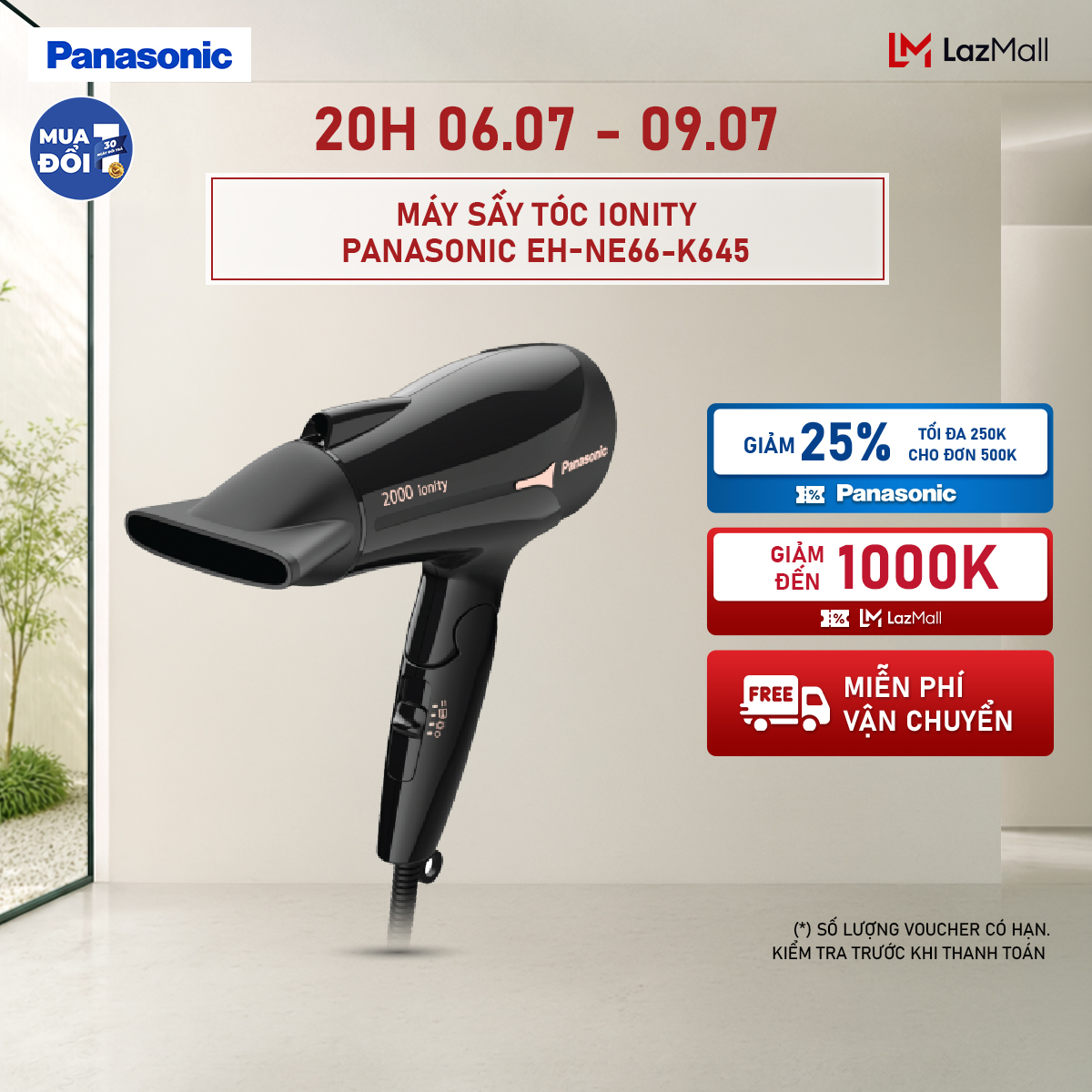 [máy sấy tóc ionity panasonic eh-ne66-k645 - sấy ion bảo vệ tóc tăng độ bóng mượt - tay cầm gấp tiện lợi - bảo hành 12 tháng - hàng chính hãng