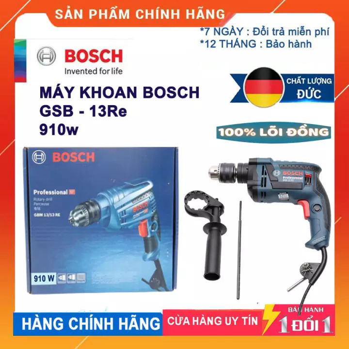 [HCM][ SIÊU GIẢM GIÁ ] MÁY KHOAN BOSSCH GSB 13RE  CÔNG SUẤT 910W BẢO HÀNH 12 THÁNG TOÀN QUỐC   . CHUYÊN DÙNG   Khoan các bề mặt cứng như tường bê tông đồ nội thất đồ gỗ... Dễ dàng.
