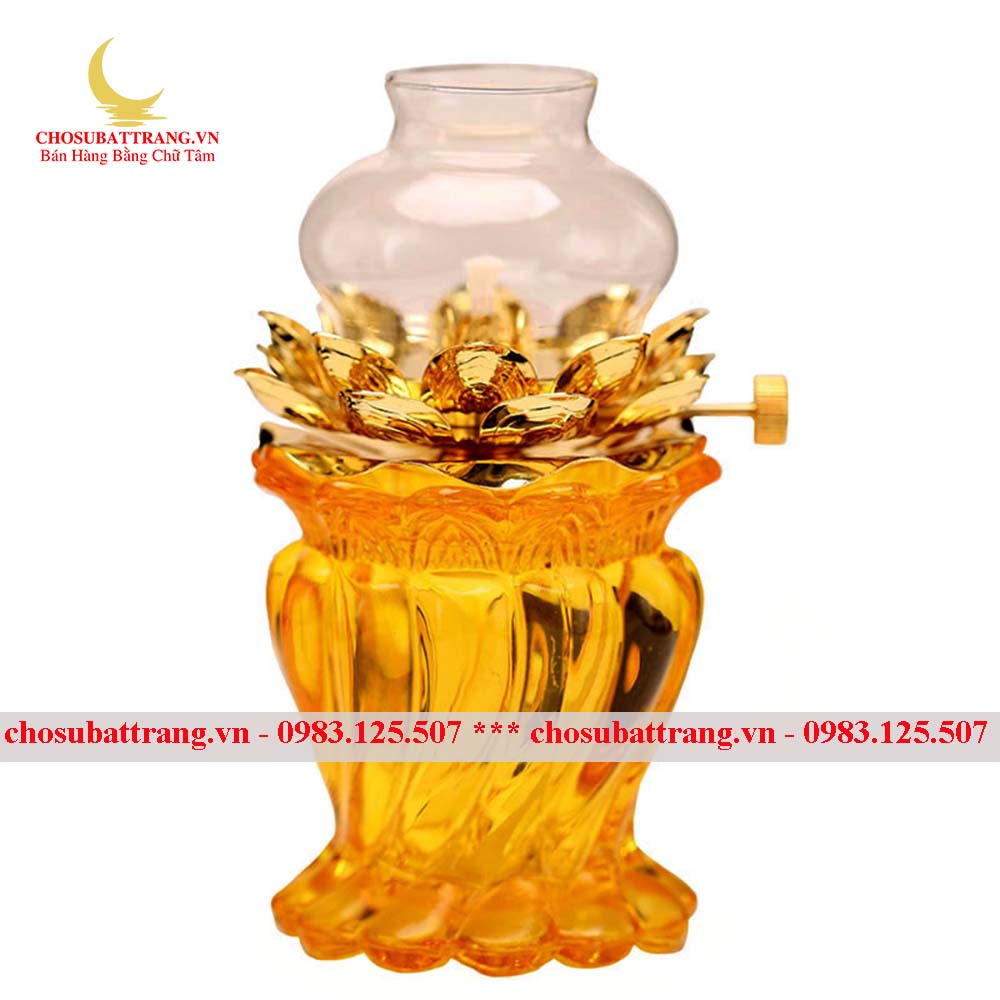 Đèn dầu thờ cúng - đèn hoa sen để bàn thờ - Tặng 01 chai dầu thắp 1lit