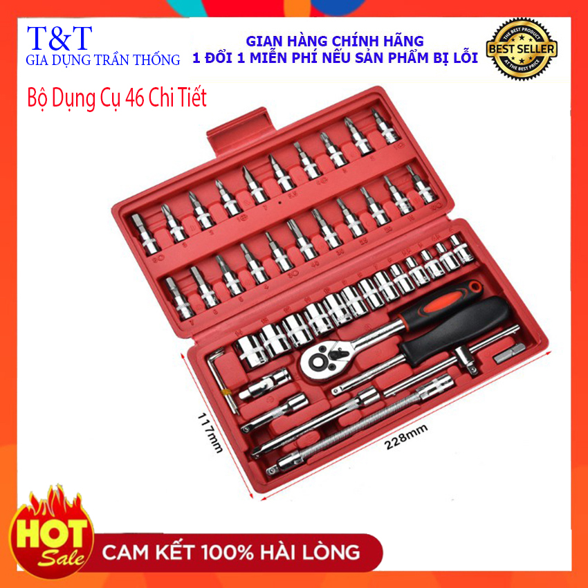 Bộ dụng cụ mở bu lông ốc vít, sửa chữa ô tô xe máy, đa năng 46 chi tiết , Bộ dụng cụ 46 chi tiết sửa chữa hàng chính hãng Bảo hành 1 đổi 1 trong 7 ngày