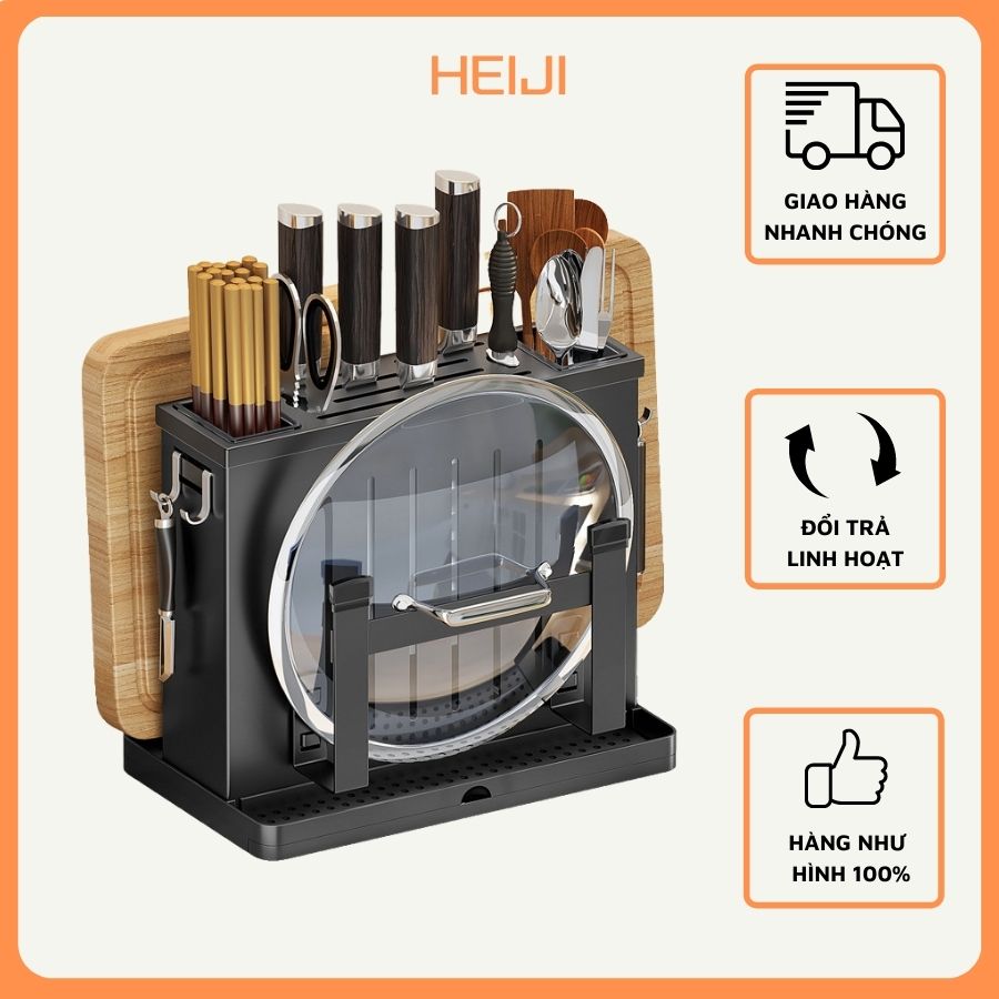 Kệ đựng dao HEIJI giá để dao từ thép không gỉ cao cấp có giá để đũa và thớt chỗ để dao trên mặt bàn