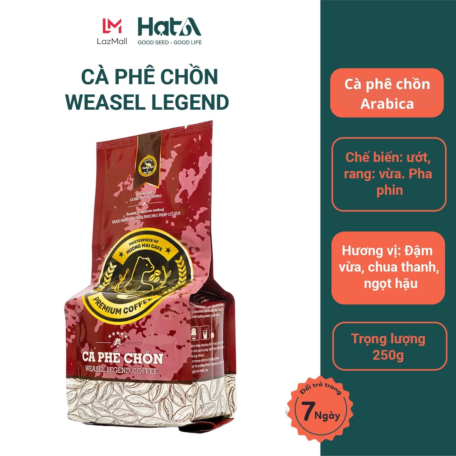 Cà Phê Chồn Arabica Nguyên Chất 100% Thượng Hạng Hương Mai Cafe Premium Weasel Legend Coffee - Cà Phê Pha Phin Không Pha Trộn, Không Hương Liệu - Dạng Bột 250g