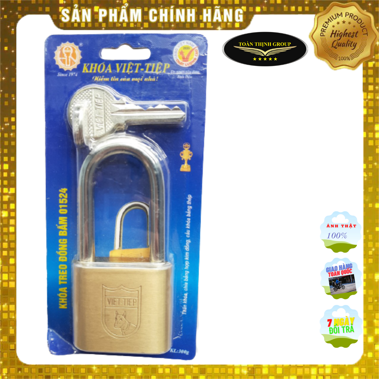 [Siêu Chăc Chắn] Ổ Khóa Việt Tiệp Càng Dài 5 Phân Mã 01524 Chính Hãng, Chất Liệu Đồng, Khóa Chống Trộm, Khóa Chống Cắt, Siêu Bền