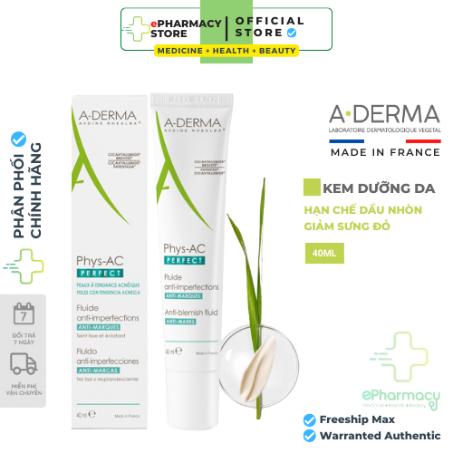 Aderma Kem Dưỡng A-Derma Kiềm Dầu Cho Da Nhờn Mụn Phys-AC Perfect Anti-Blemish Fluid 40ml