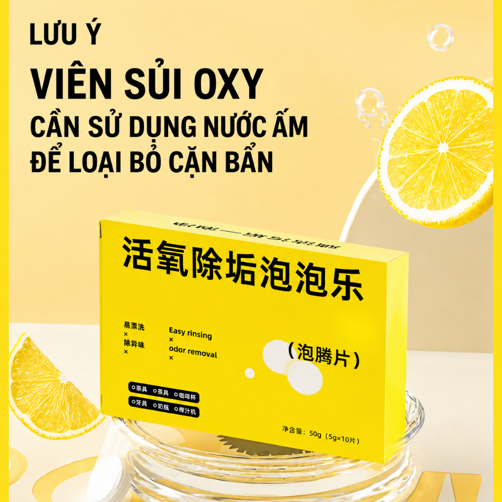 VIÊN SỦI OXY KHỬ MÙI BÌNH NƯỚC, BÌNH GIỮ NHIỆT - COMBO 2 HỘP - LÀM SẠCH CẶN TRÀ, CAFE TRONG CỐC LY