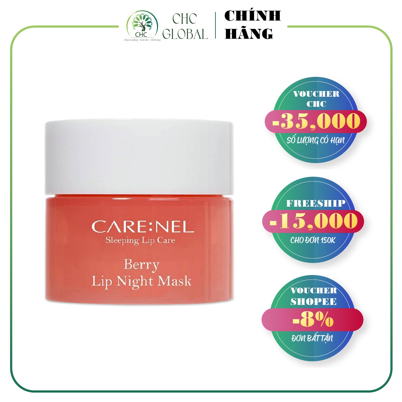 Mặt Nạ Ngủ Môi Dưỡng Ẩm Và Tẩy Tế Bào Chết Hương Dâu – Care:nel Lip Sleeping Mask