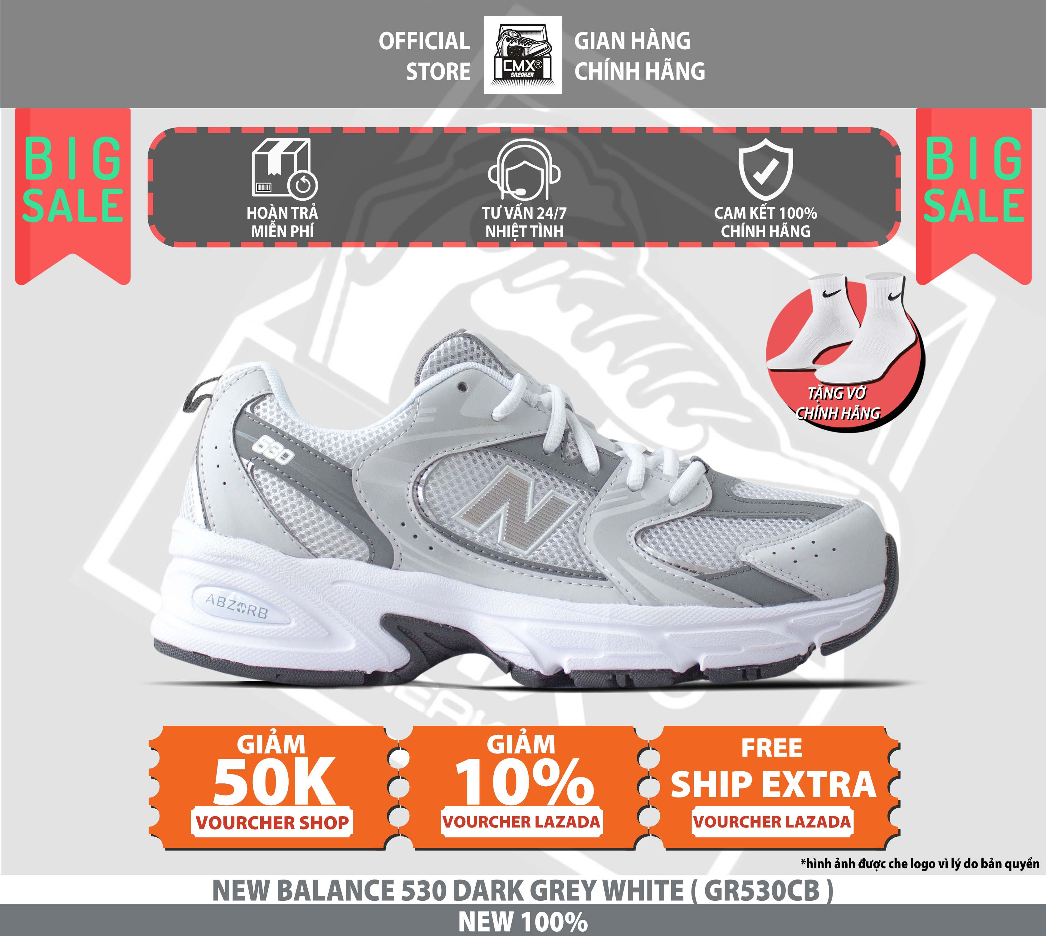 😘 giày new balance 530 dark gray silver - authentic 100%