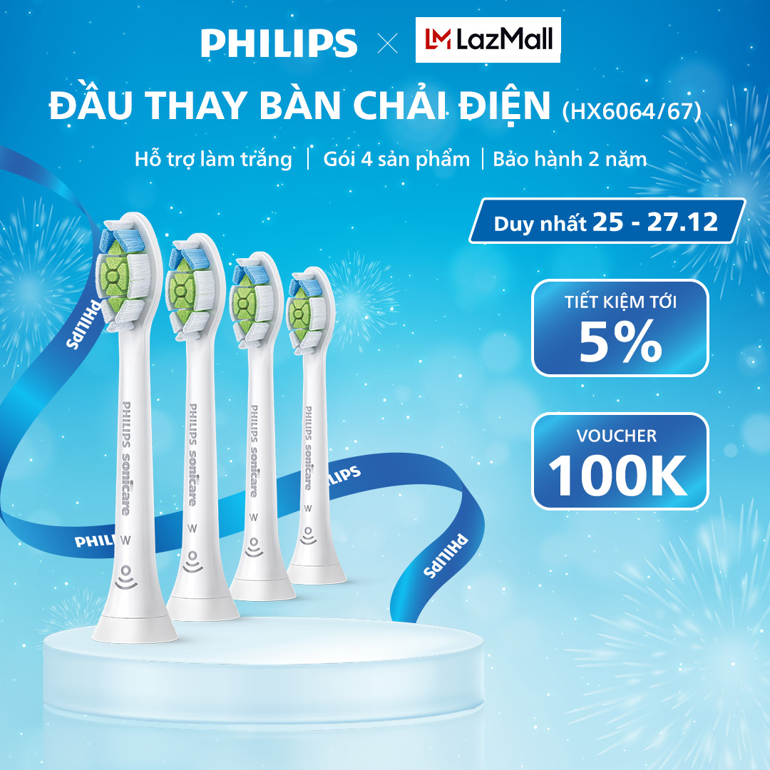  Bộ 4 Đầu Bàn Chải Điện PHILIPS Sonicare W2 HX6064 67 Màu Trắng Hỗ Trợ Làm Trắng Răng 