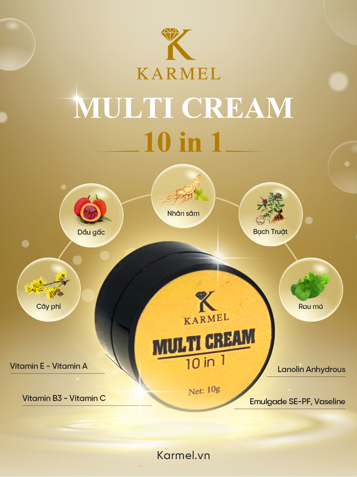 {FREESHIP TẶNG QUÀ 39K} Kem đa năng 10 trong 1 bôi tại nhà Multi Cream 10 in 1 Karmel