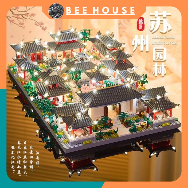 [Tặng đèn]Bộ đồ chơi xếp hình lắp ráp Vườn Tô châu viên lâm - Ngự hoa viên trung quốc mô hình kiến trúc trang trí để bàn
