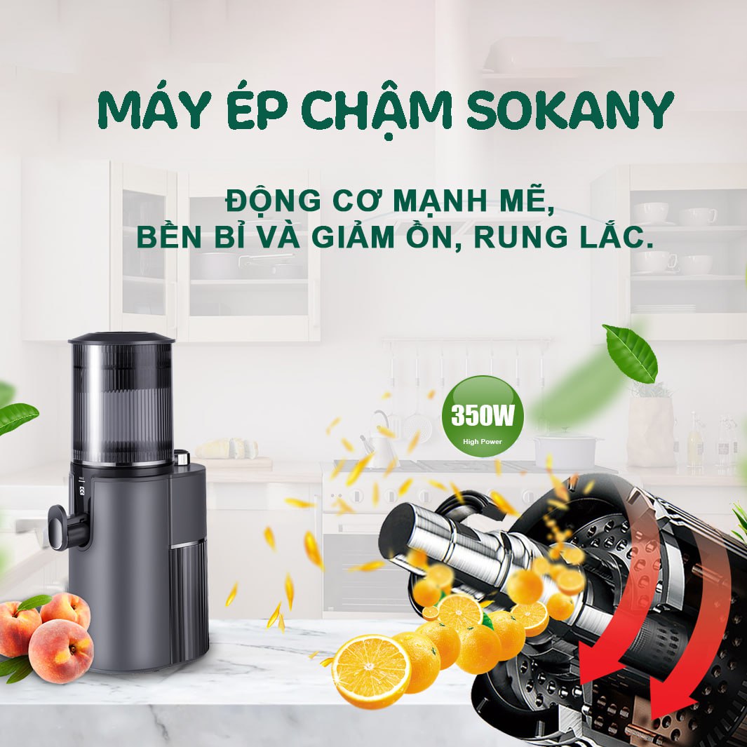 Máy ép chậm công suất cao 350w sokany cực dễ tháo lắp, chống ồn, ép kiệt bã sk01002