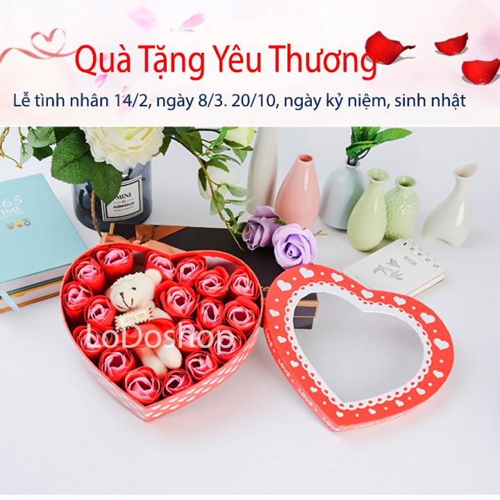 Hộp quà trái tim 18 bông hoa hồng sáp thơm kèm gấu - Hộp đựng quà tặng ngày lễ tình yêu sinh nhật quà cưới happy birthday - Quà 20/10 - Quà 8/3 - Quà 14/2 - Quà valentine - Noel - Quà kỷ niệm ngày cưới