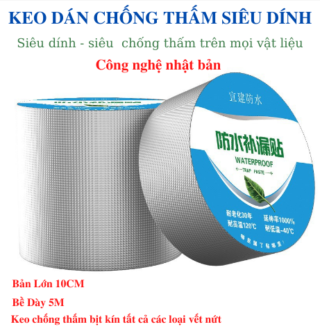 [HÀNG CHUẨN]  BĂNG KEO SIÊU DÍNH, CHỐNG THẤM NHẬT BẢN GẮN TRÊN TẤT CẢ CÁC BỀ MẶT NHƯ GỖ, KÍNH, NHỰA, TÔN, SẮT, BÊ TÔNG, GỐM SỨ... BĂNG KEO DÁN CHUYÊN DỤNG CHỐNG THẤM CÔNG NGHỆ NHẬT BẢN DÀI 5M - KHỔ RỘNG 5CM -10CM