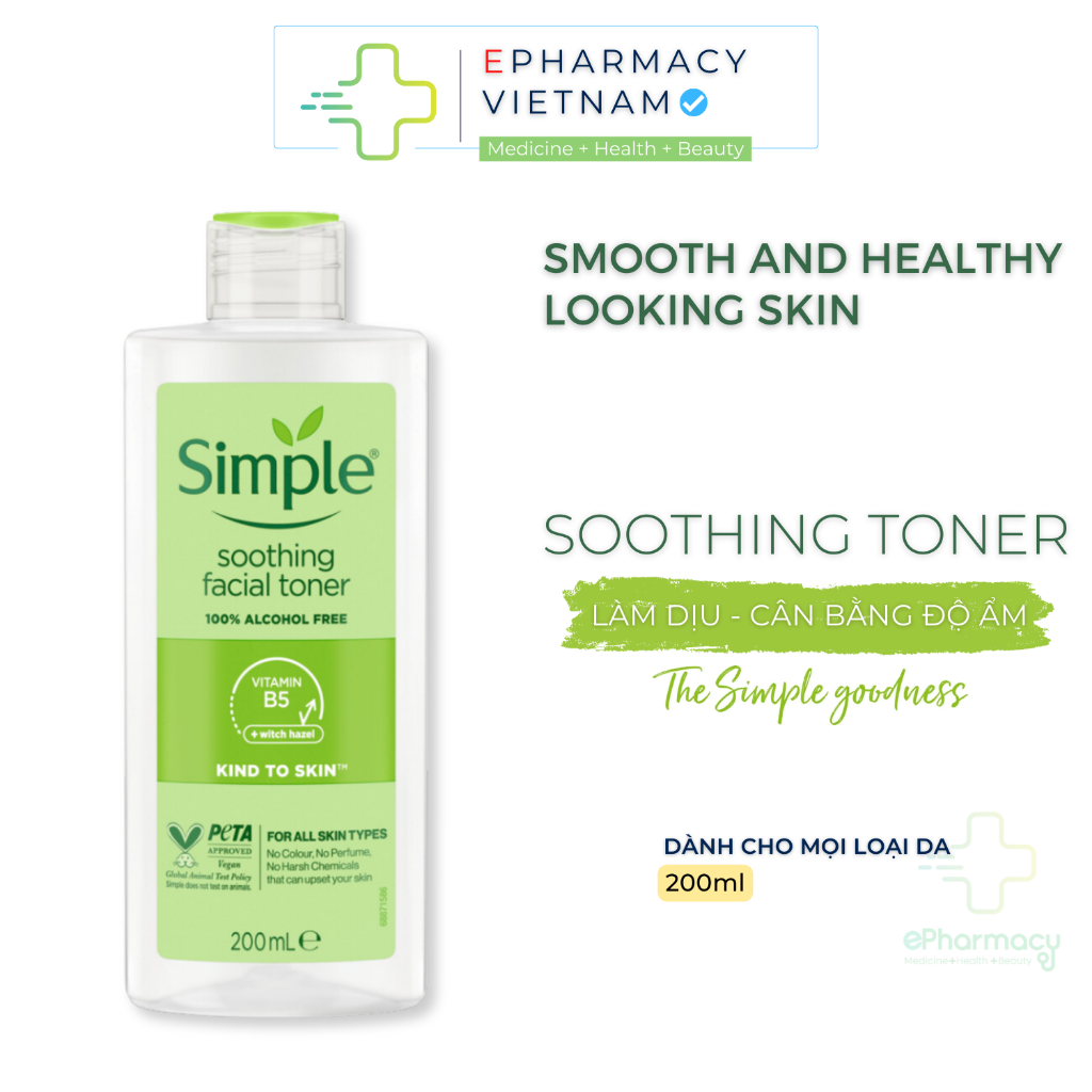 Simple Toner Kind to Skin Soothing Facial - Nước hoa hồng Simple Toner cho da nhạy cảm 200ml