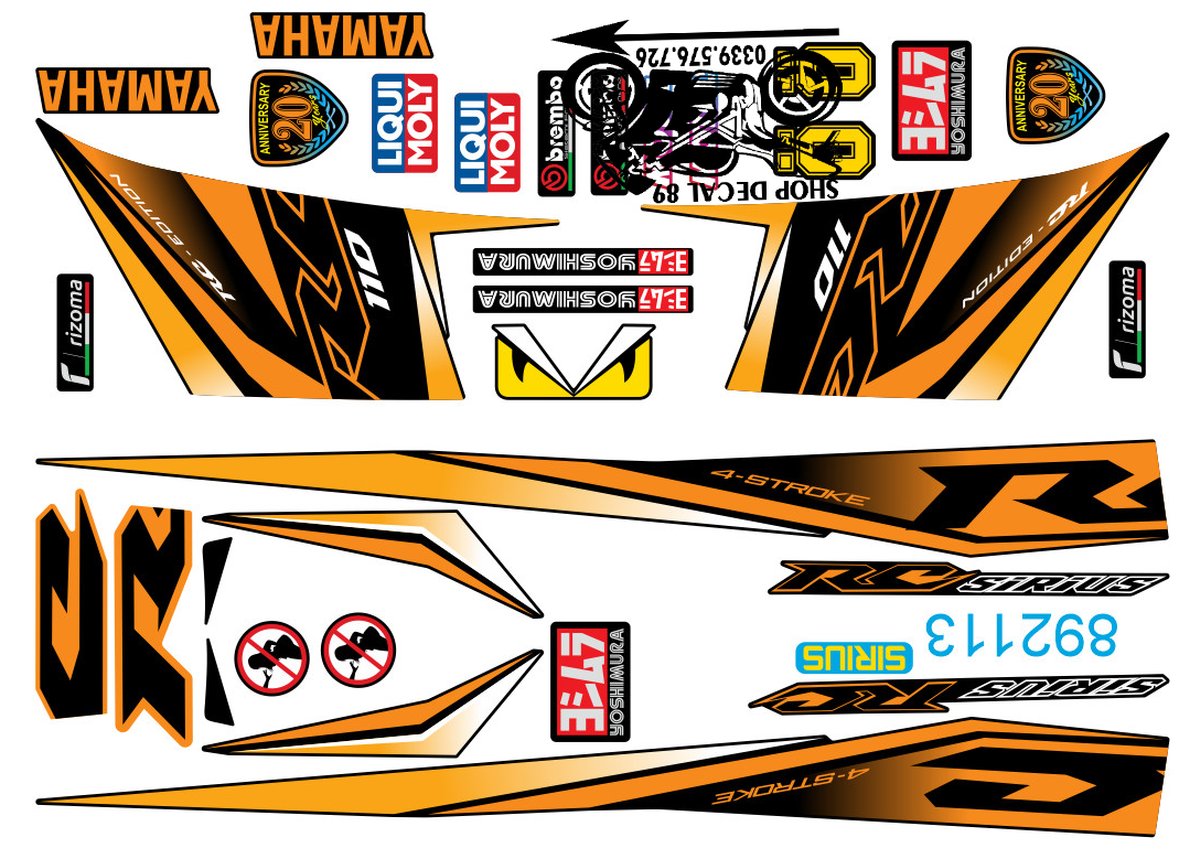 Tem rời Sirius MS MẪU RC VÀNG CAM ĐEN MS 892113 - Tem chế 3 lớp cao cấp - Dán xe sirius xăng cơ