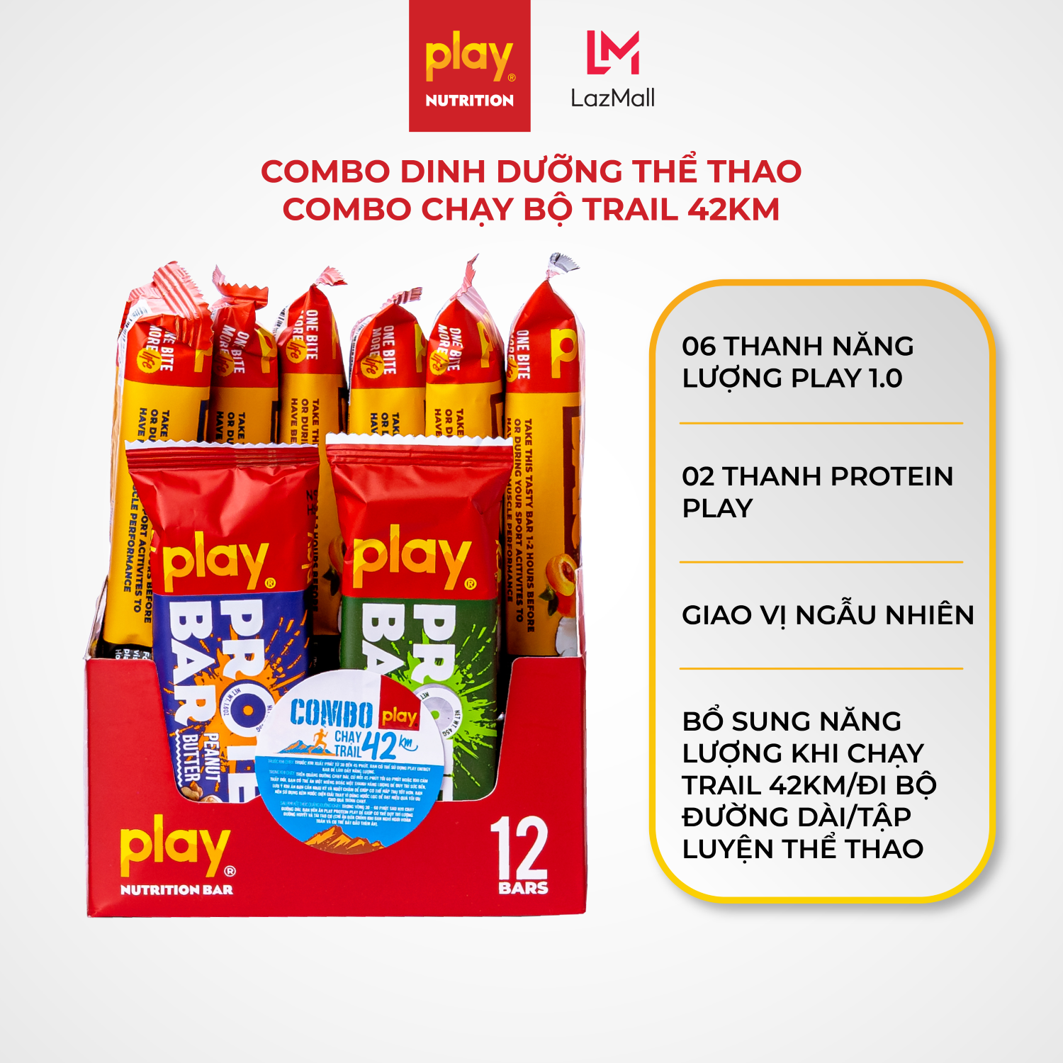 Combo dinh dưỡng thể thao - Thanh năng lượng PLAY, thanh protein PLAY - Combo chạy bộ Trail 70km