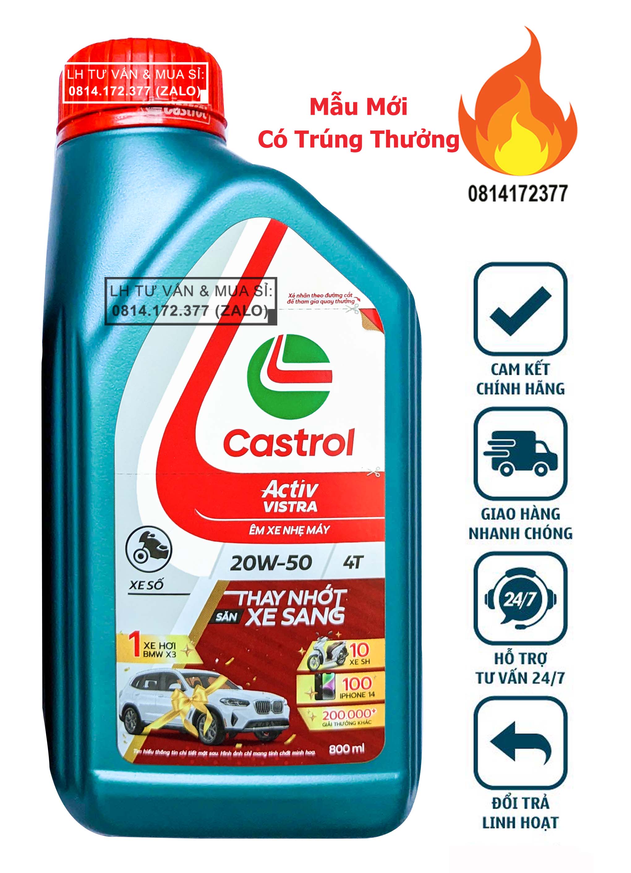 Dầu nhớt xe số Castrol Vistra 20w50 800ml (0.8L)- ( Mẫu Mới)